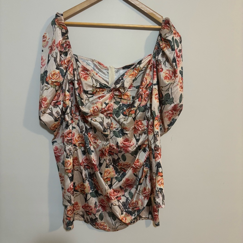 PrettyLittleThing Tan with Floral Print Long Puff Sleeve Mini Dress | Wms Sz 10
